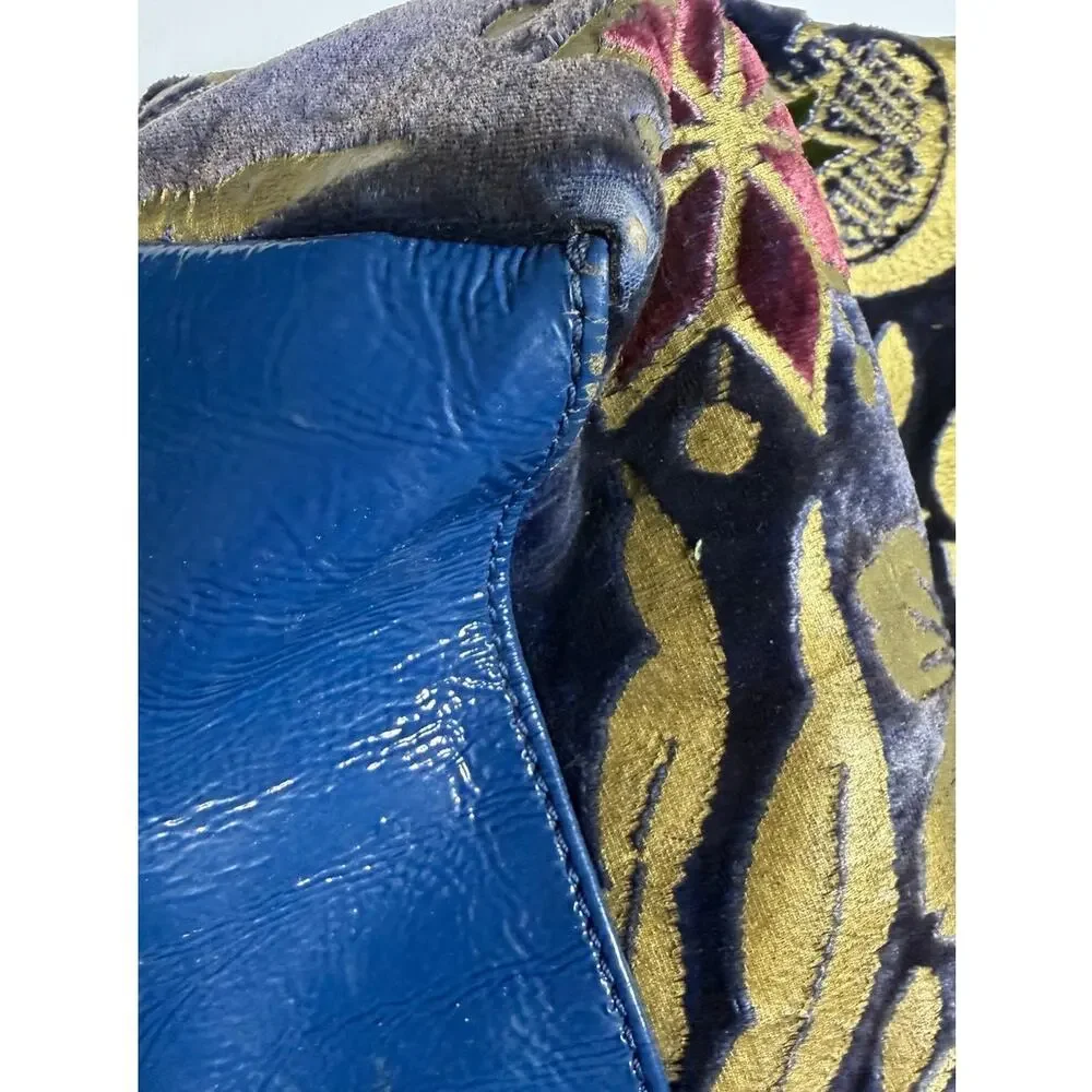 Tory Burch Cosmic Floral Fleming Tote Floral Velvet Blue Leather Shoulder Bag